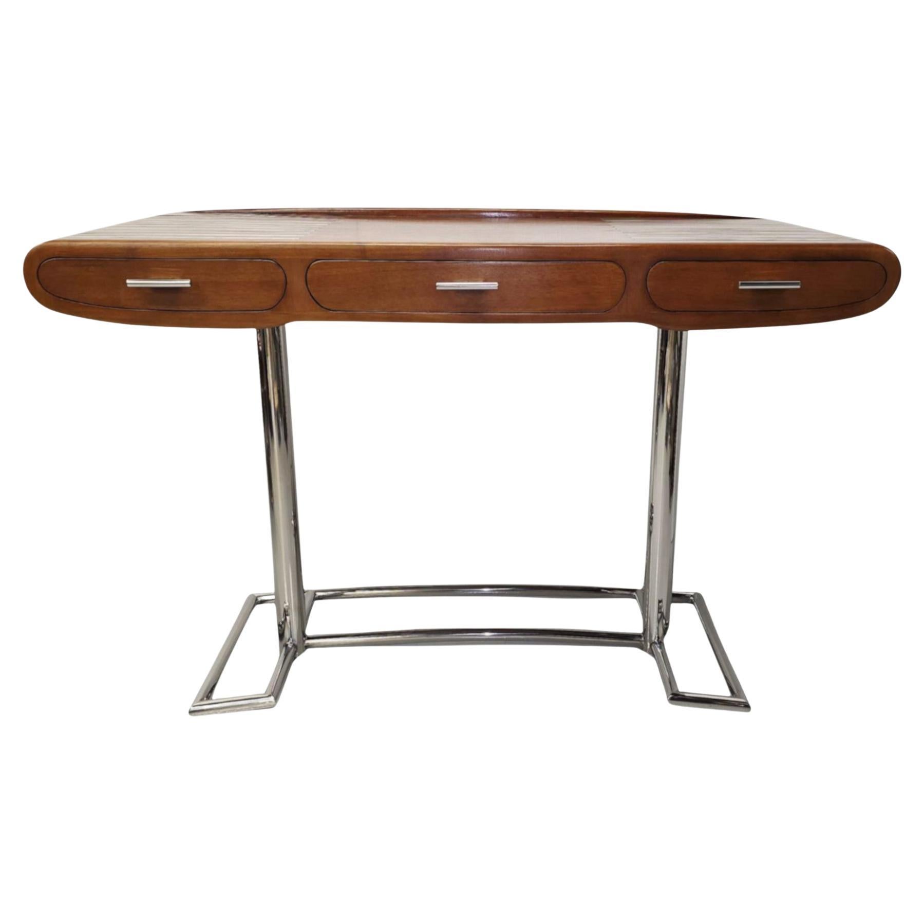 A Stunning Mid Century Design Walnut and Chrome Desk For Sale