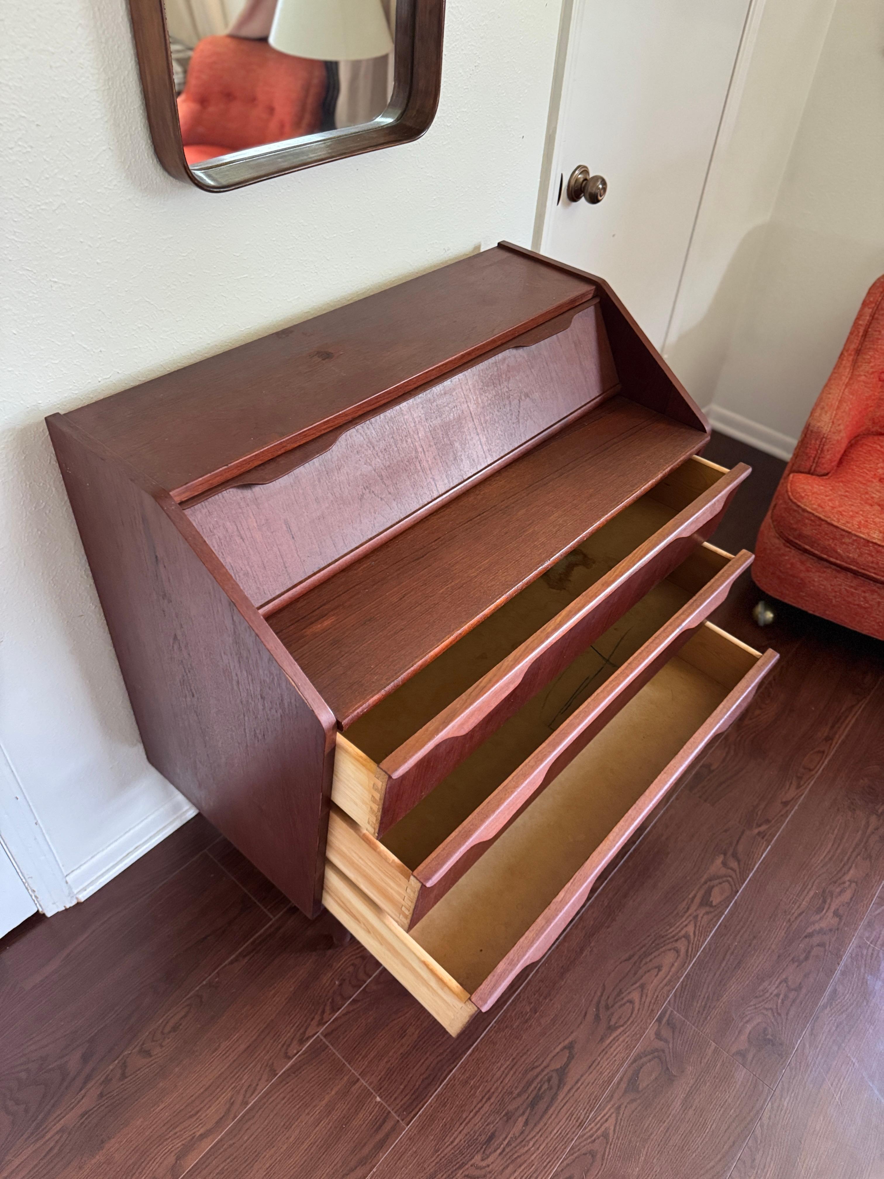 Unknown A stunning mid century modern teak secretary desk made in Denmark, circa 1960s For Sale