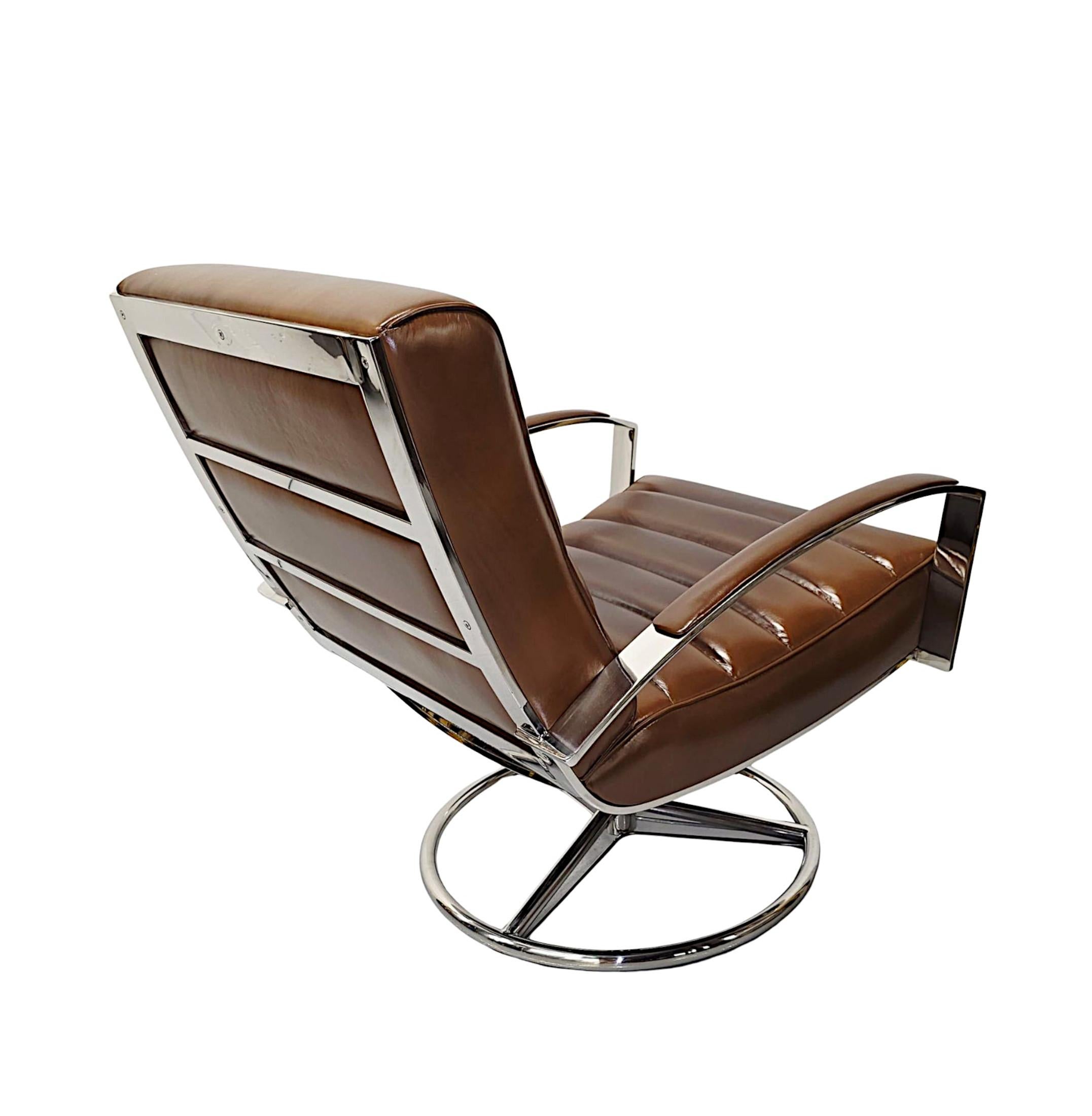 Atemberaubender sich drehbarer Sessel aus Leder und Chrom im Mid-Century-Stil im Angebot 1