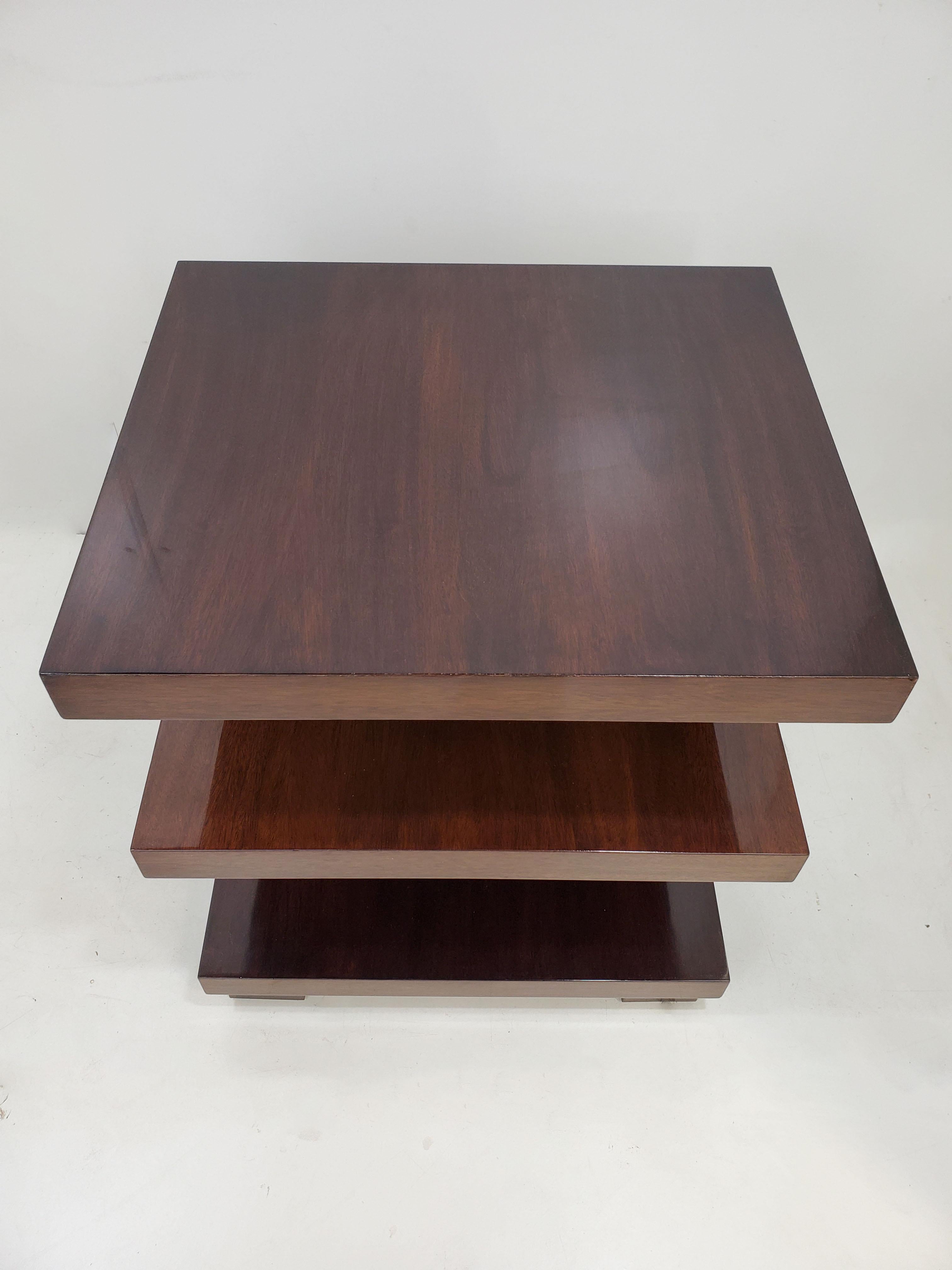 Mahogany Stunning Minimalist Three Tiered Rectangular End / Side Table For Sale