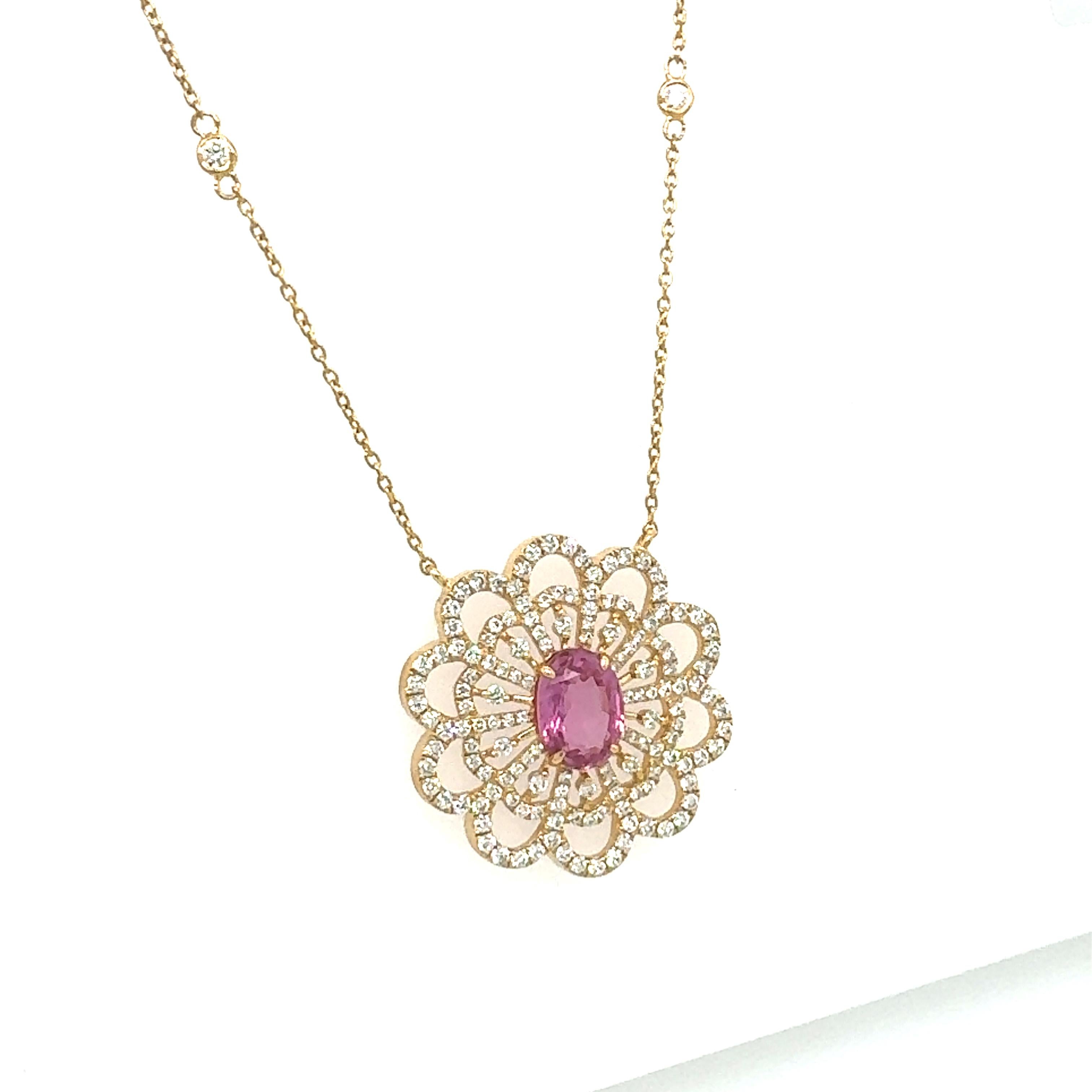 Mixed Cut A stunning necklace of natural pink sapphire with diamond For Sale