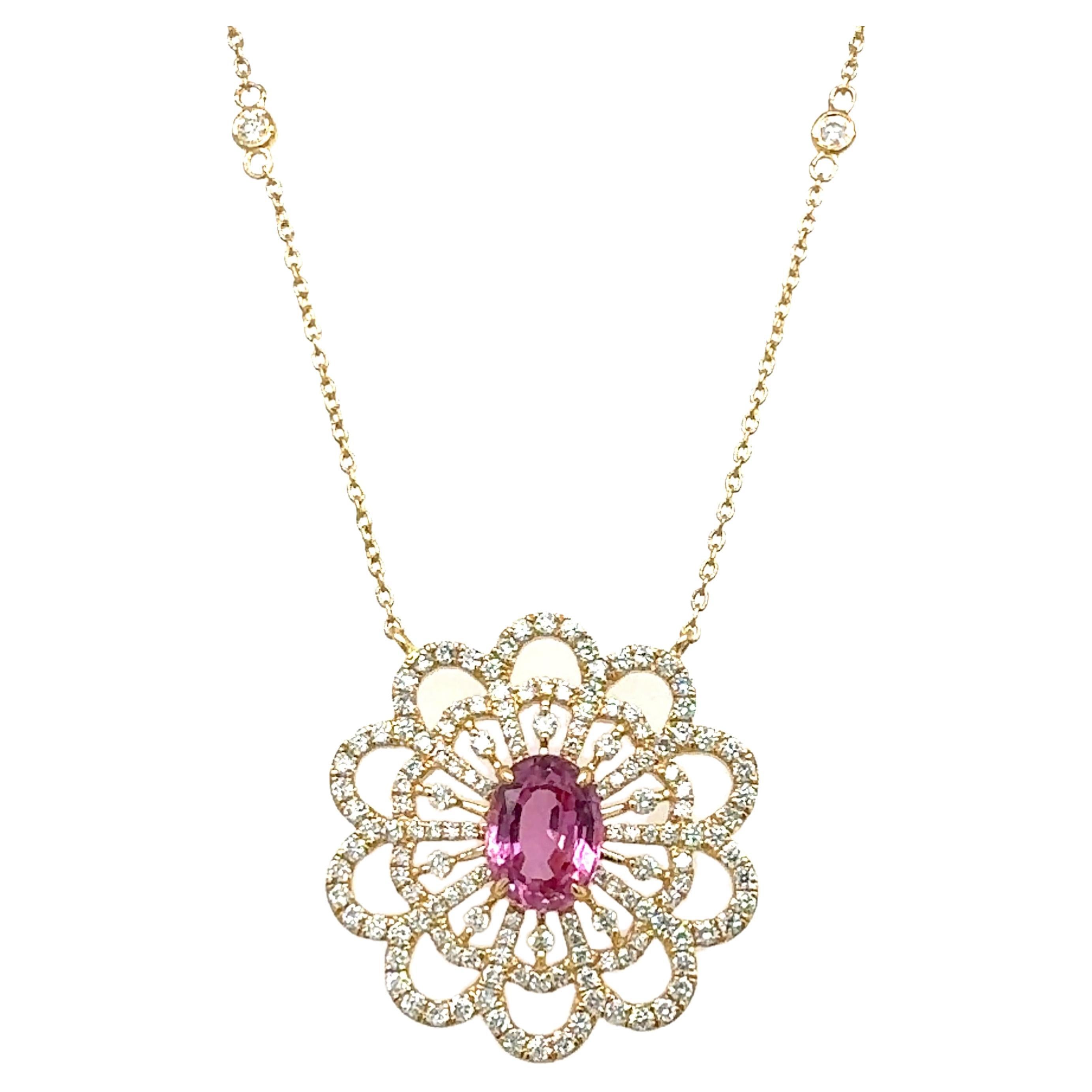A stunning necklace of natural pink sapphire with diamond For Sale