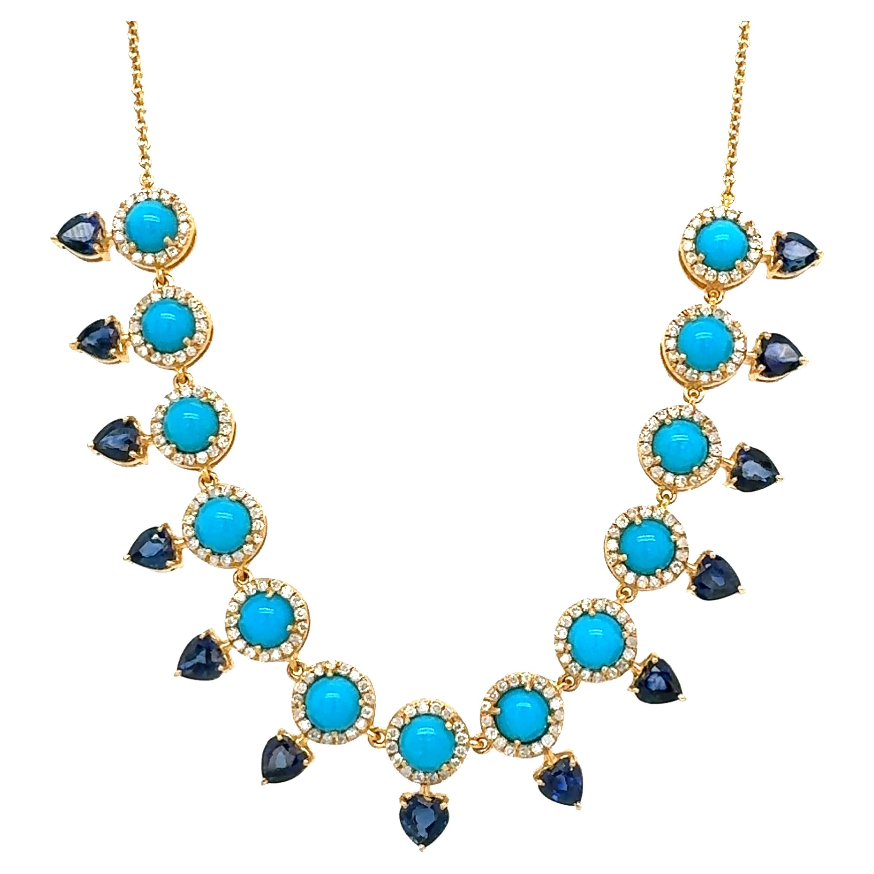 A stunning necklace of natural Turquoise sapphire and diamond