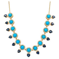 Eine atemberaubende Halskette aus natürlichem türkisfarbenem Saphir und Diamanten