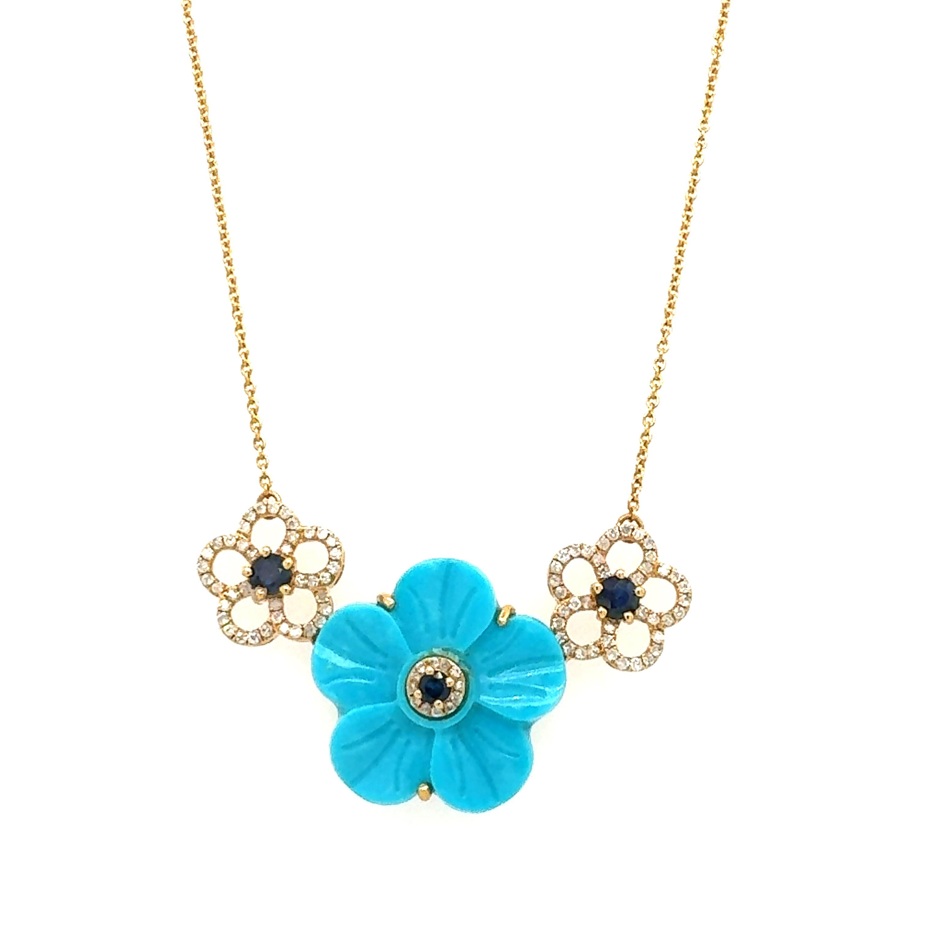 A stunning necklace of Turquoise sapphire and diamond In New Condition For Sale In New York, NY