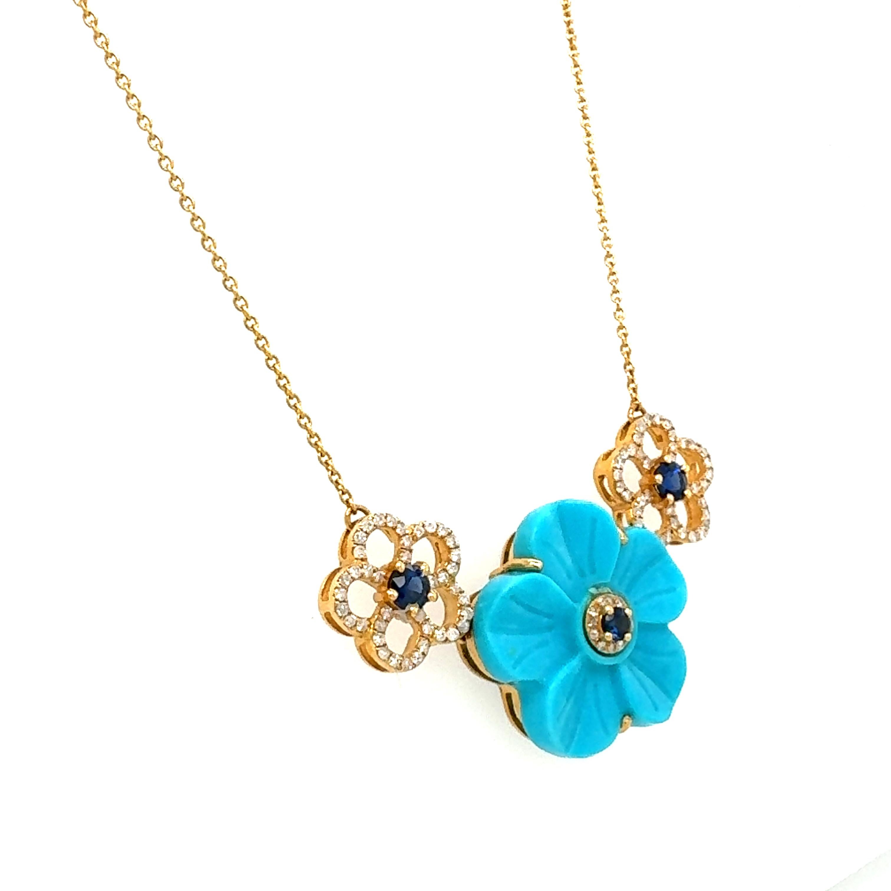 A stunning necklace of Turquoise sapphire and diamond For Sale 1