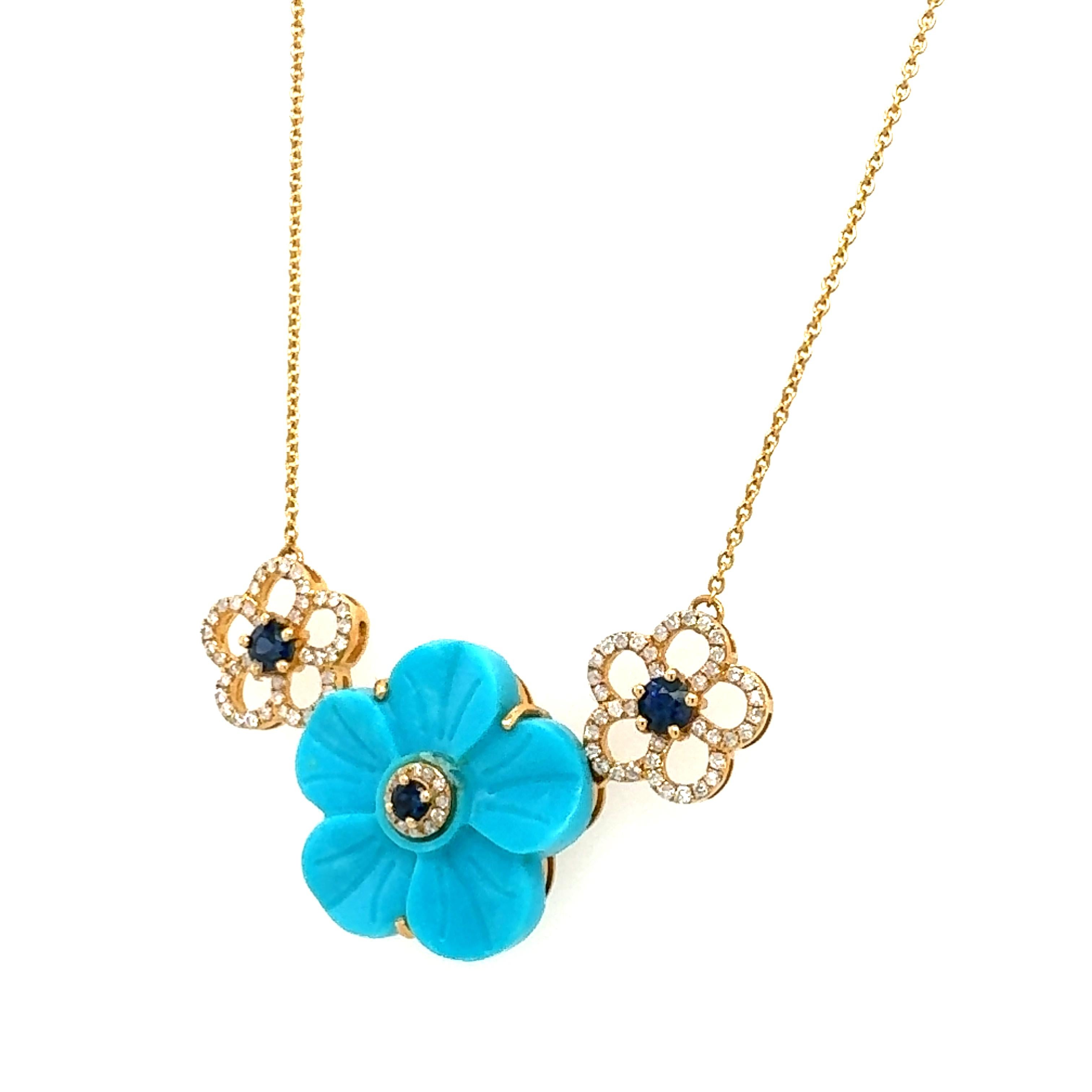 A stunning necklace of Turquoise sapphire and diamond For Sale 2