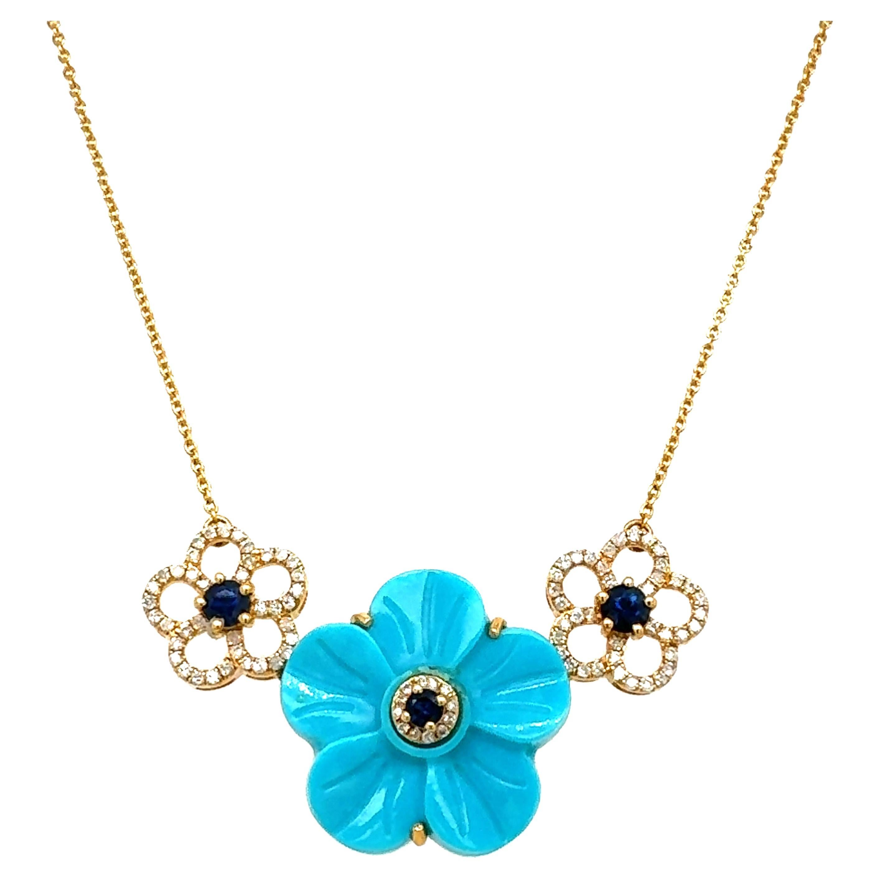 A stunning necklace of Turquoise sapphire and diamond For Sale