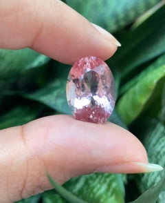 Une magnifique Morganite de forme ovale et de couleur rose orangée de 11,86ct.