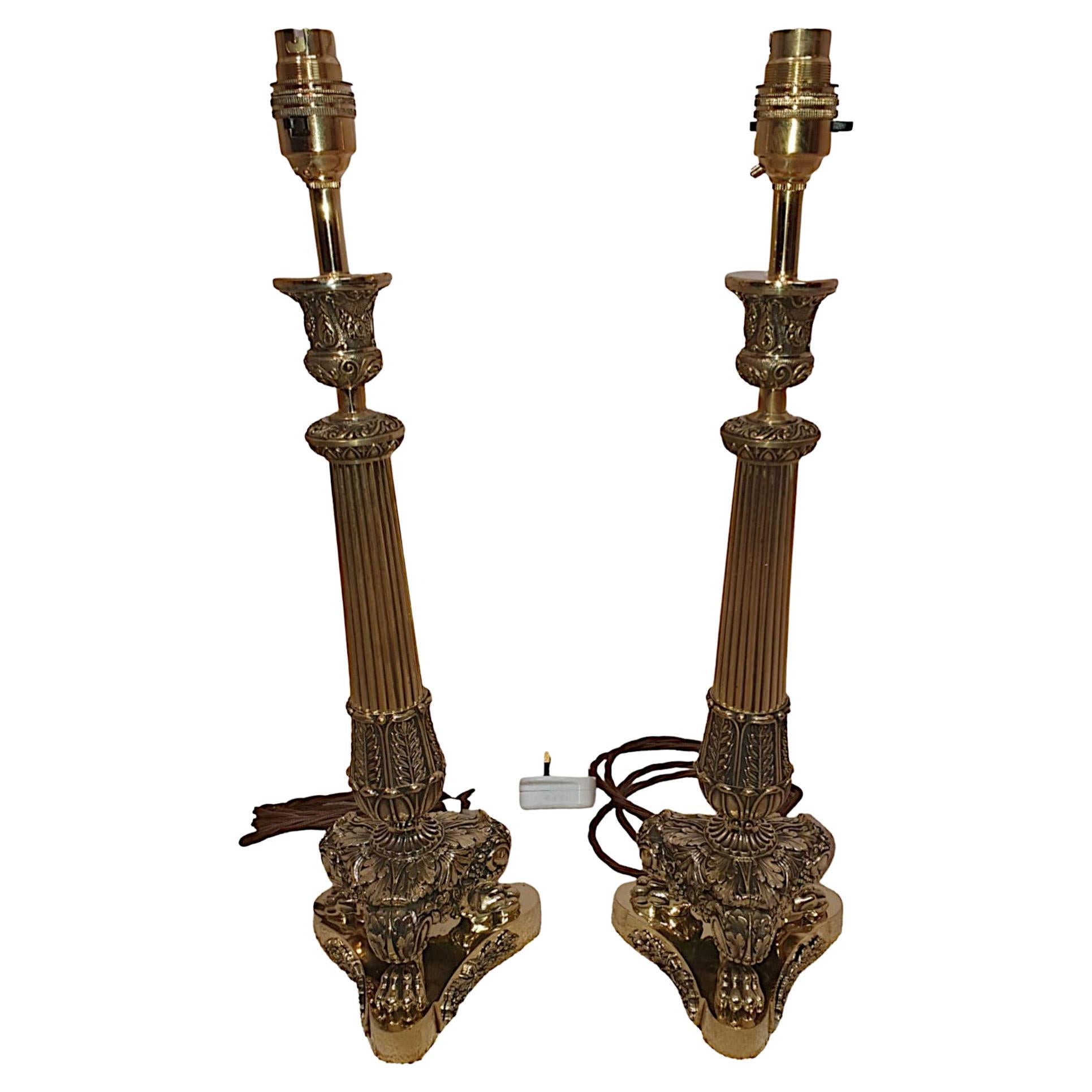 Pair of 19th Century French Bronze TwoArm Candelabras Converted to