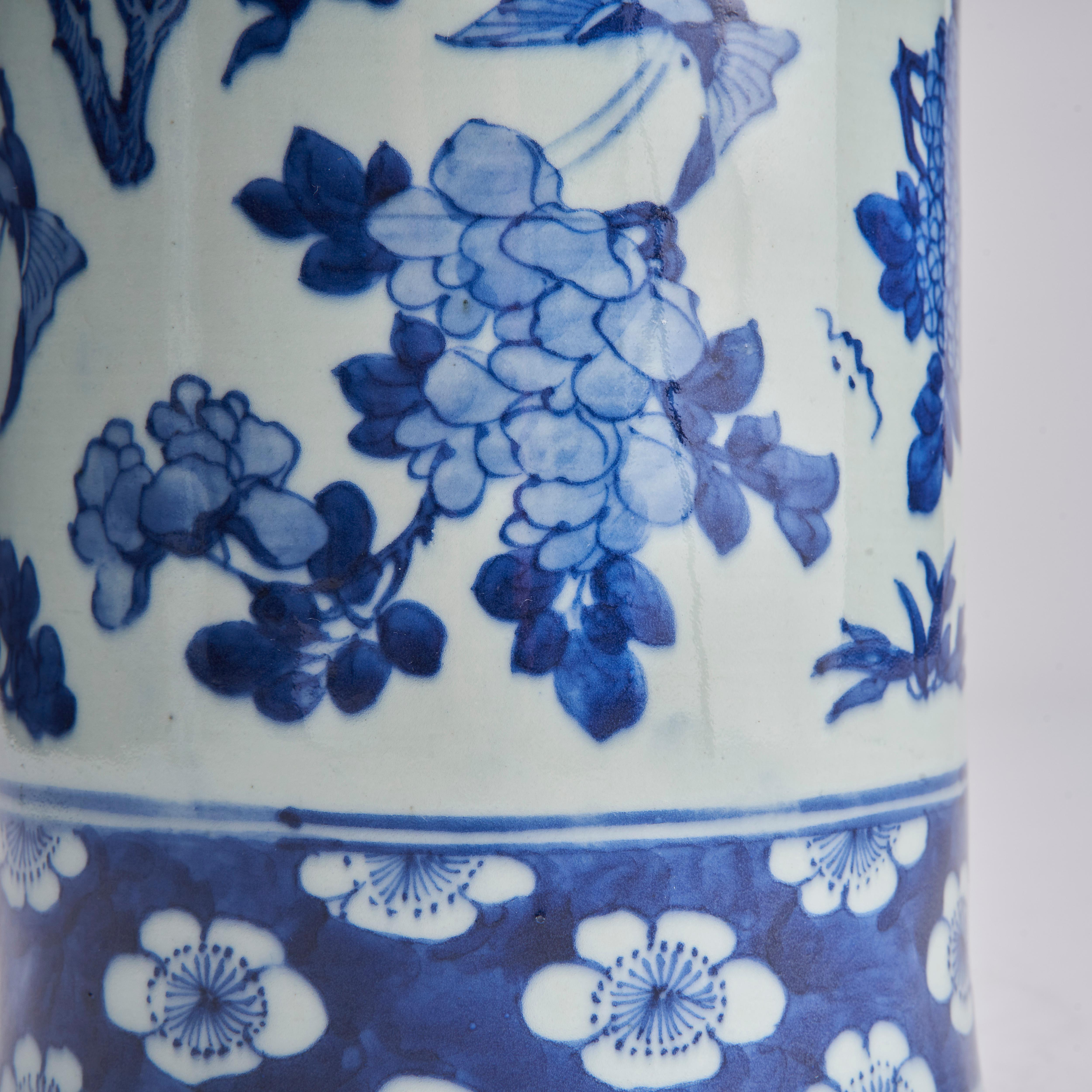 A stunning pair of 19th Century flare-topped blue and white porcelain vases (Cir For Sale 2