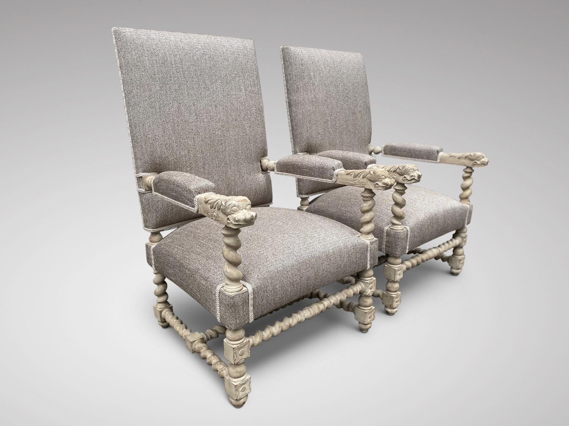 Louis XVI Stunning Pair of large 19th Century French Carved Walnut Reupholstered Armchairs For Sale