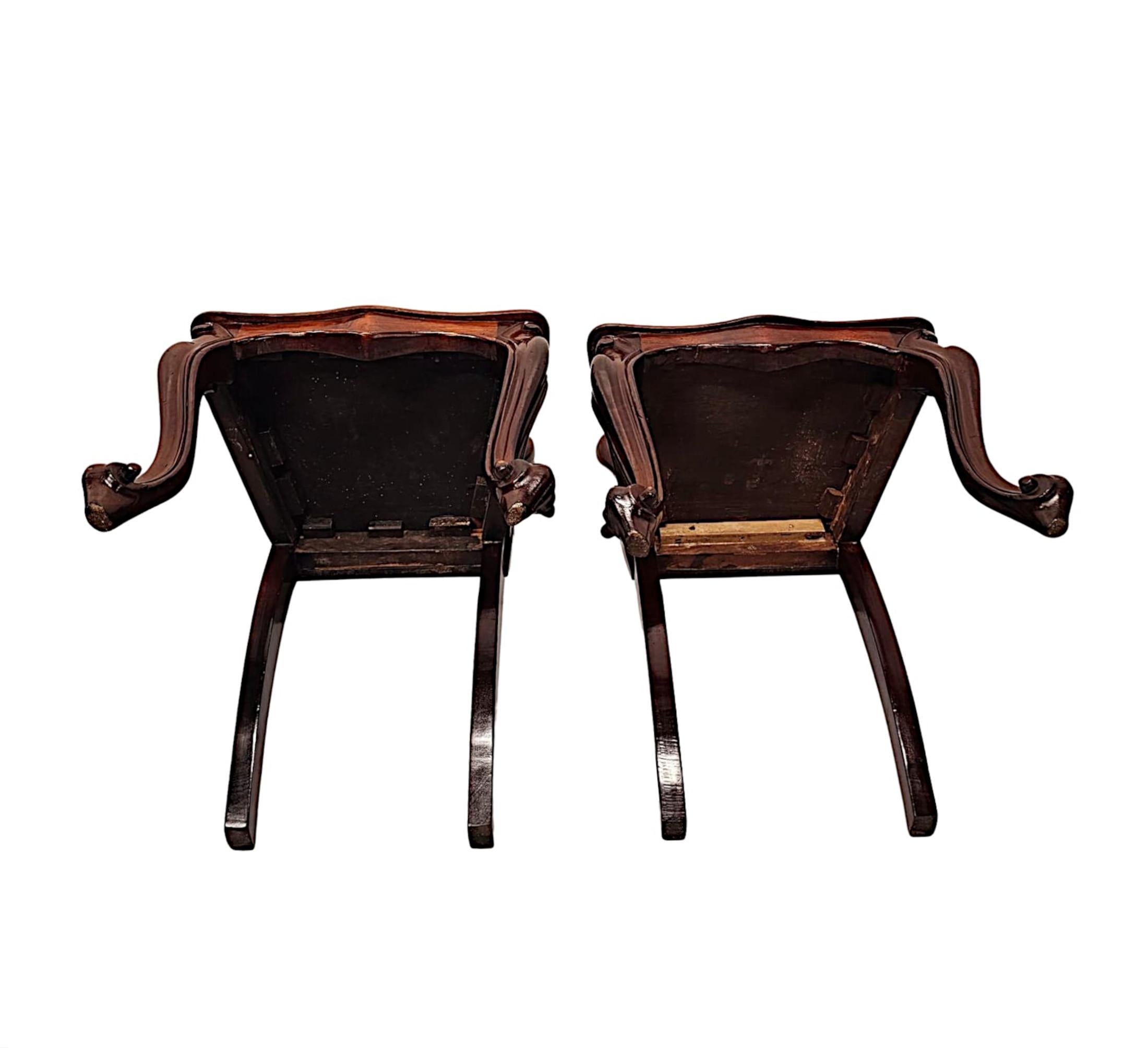 Mahogany A Stunning Pair of 19th Century Hall Chairs For Sale