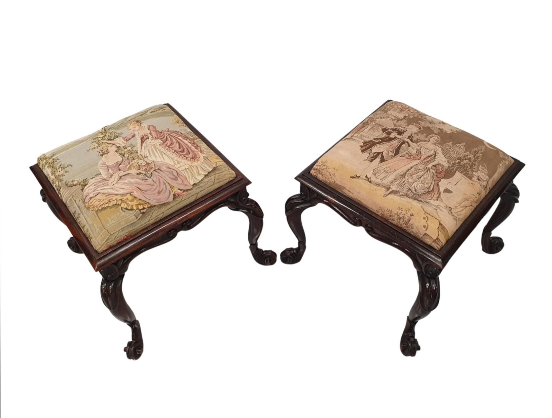 Tapestry A Stunning Pair of 19th Century Stools For Sale
