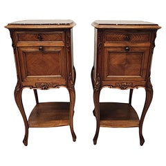 A Stunning Pair of 19th Century Walnut Marble Top Bedside Cabinets