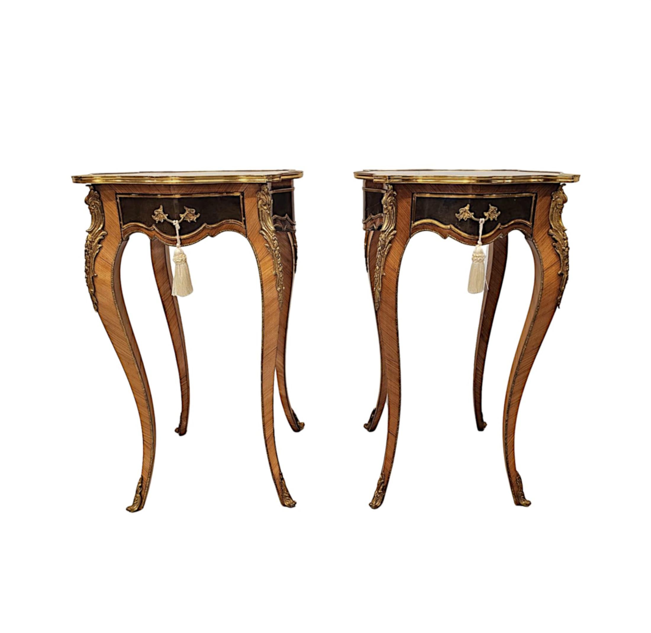French A Stunning Pair of 20th Century Ormolu Mounted Inlaid Side Tables For Sale