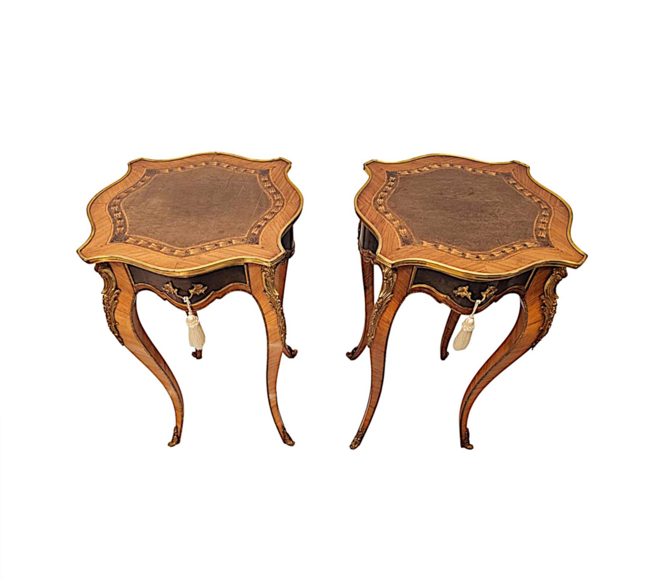 Impresionante pareja de mesas auxiliares del siglo XX con incrustaciones montadas en ormolu en Bueno estado para la venta en Dublin, IE