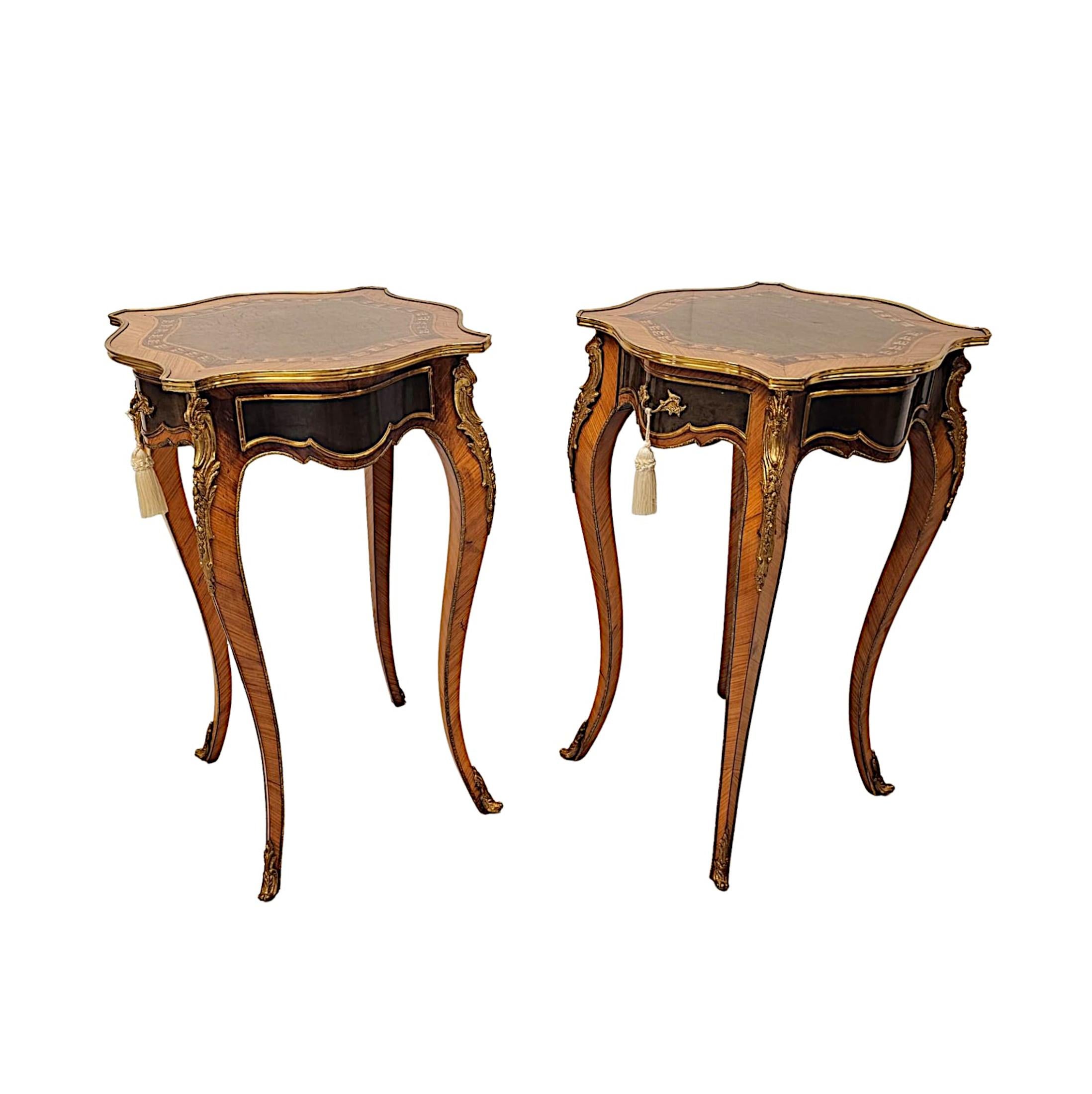 A Stunning Pair of 20th Century Ormolu Mounted Inlaid Side Tables For Sale 2
