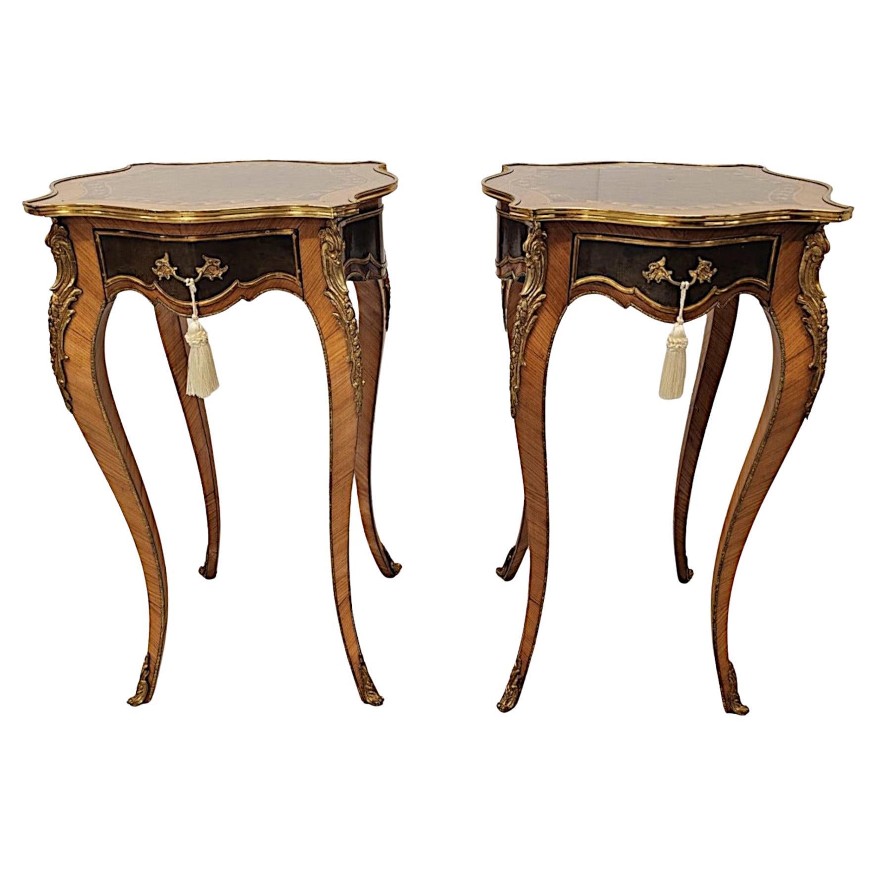 A Stunning Pair of 20th Century Ormolu Mounted Inlaid Side Tables For Sale