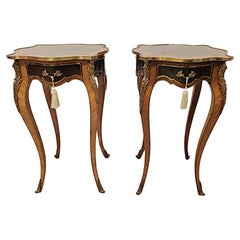 Superbe paire de tables d'appoint du 20e siècle montées en bronze doré et incrustées