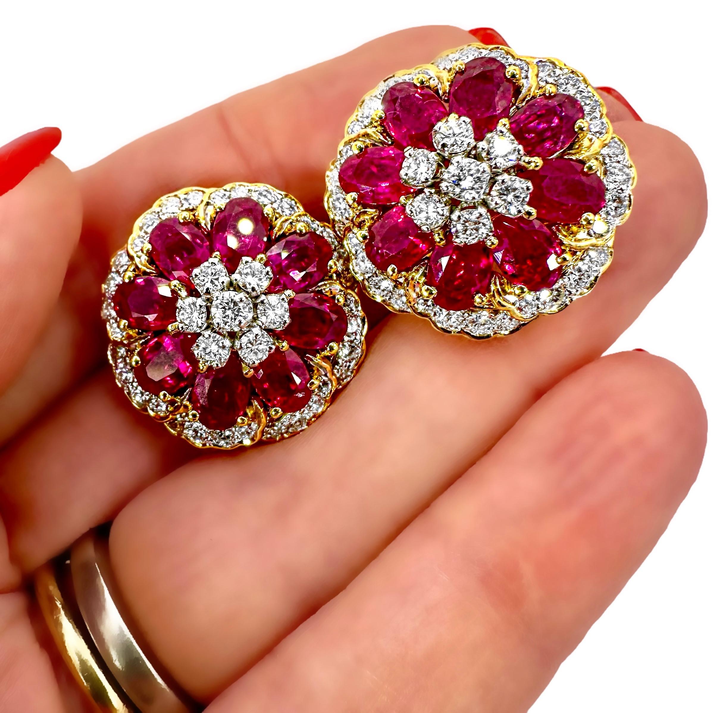Ein atemberaubendes Paar burmesischer Rubin-Ohrringe aus 18 Karat Gelbgold mit Diamanten 4