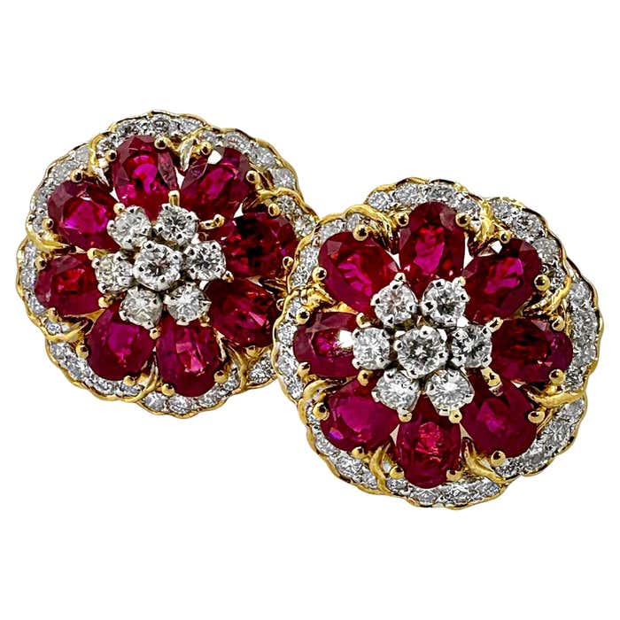 Ruby Disk Earring A Stunning pair of Burma Ruby Earrings in 18K Yellow Gold with Diamonds ...