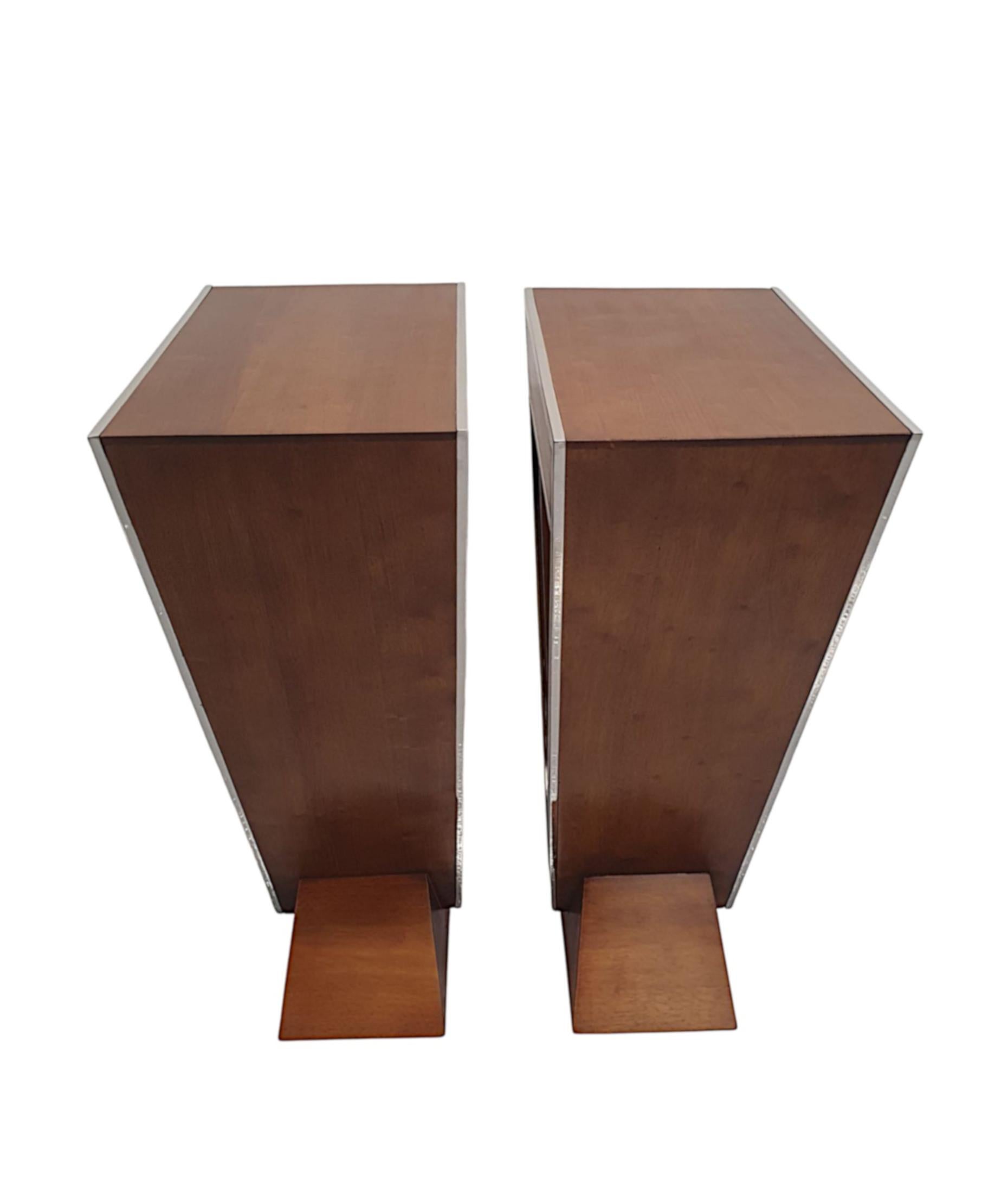 Contemporary  A Stunning Pair of Cherrywood and Chrome Side Tables in the Art Deco Style For Sale