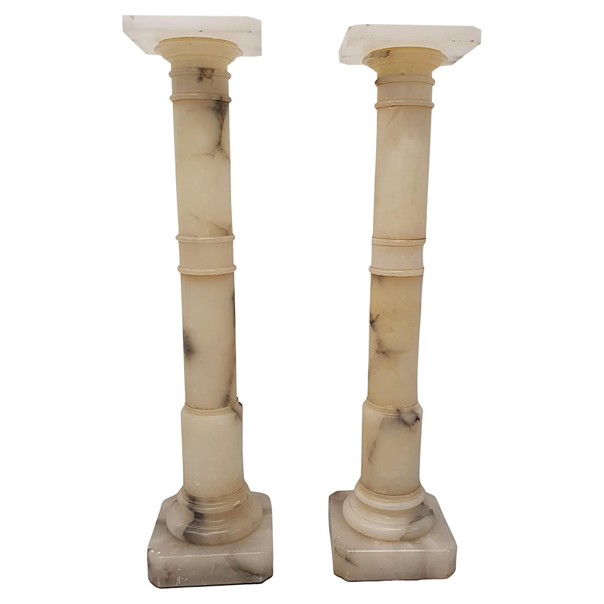 Stunning Pair of Early 20th Century Italian Alabaster Bust or Plant Stands For Sale