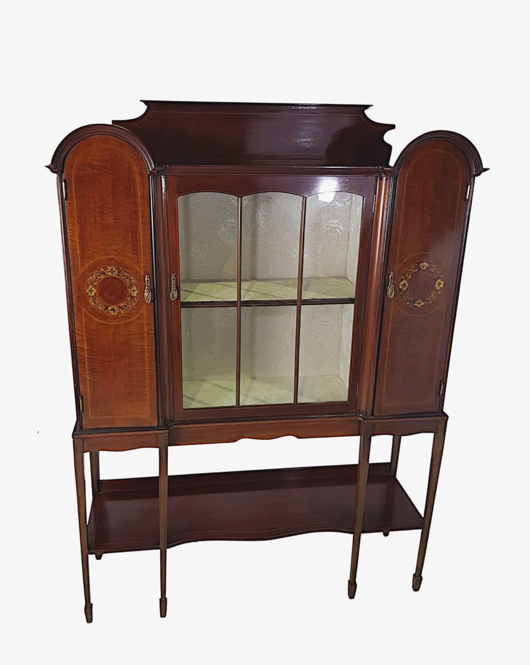 Stunning Pair of Edwardian Inlaid Mahogany Display Cases In Good Condition For Sale In Dublin, IE