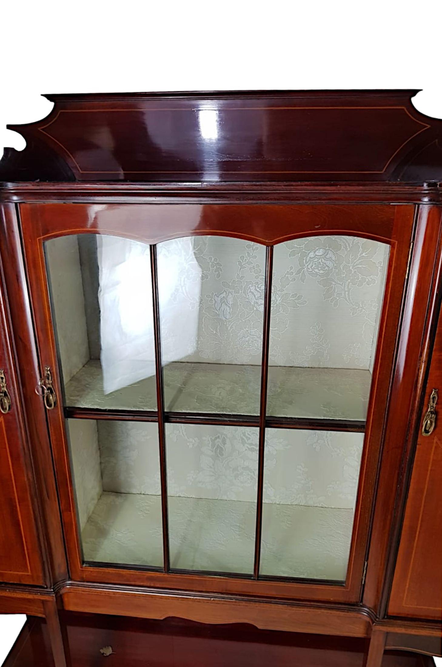 Stunning Pair of Edwardian Inlaid Mahogany Display Cases For Sale 1