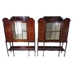 Antique Stunning Pair of Edwardian Inlaid Mahogany Display Cases