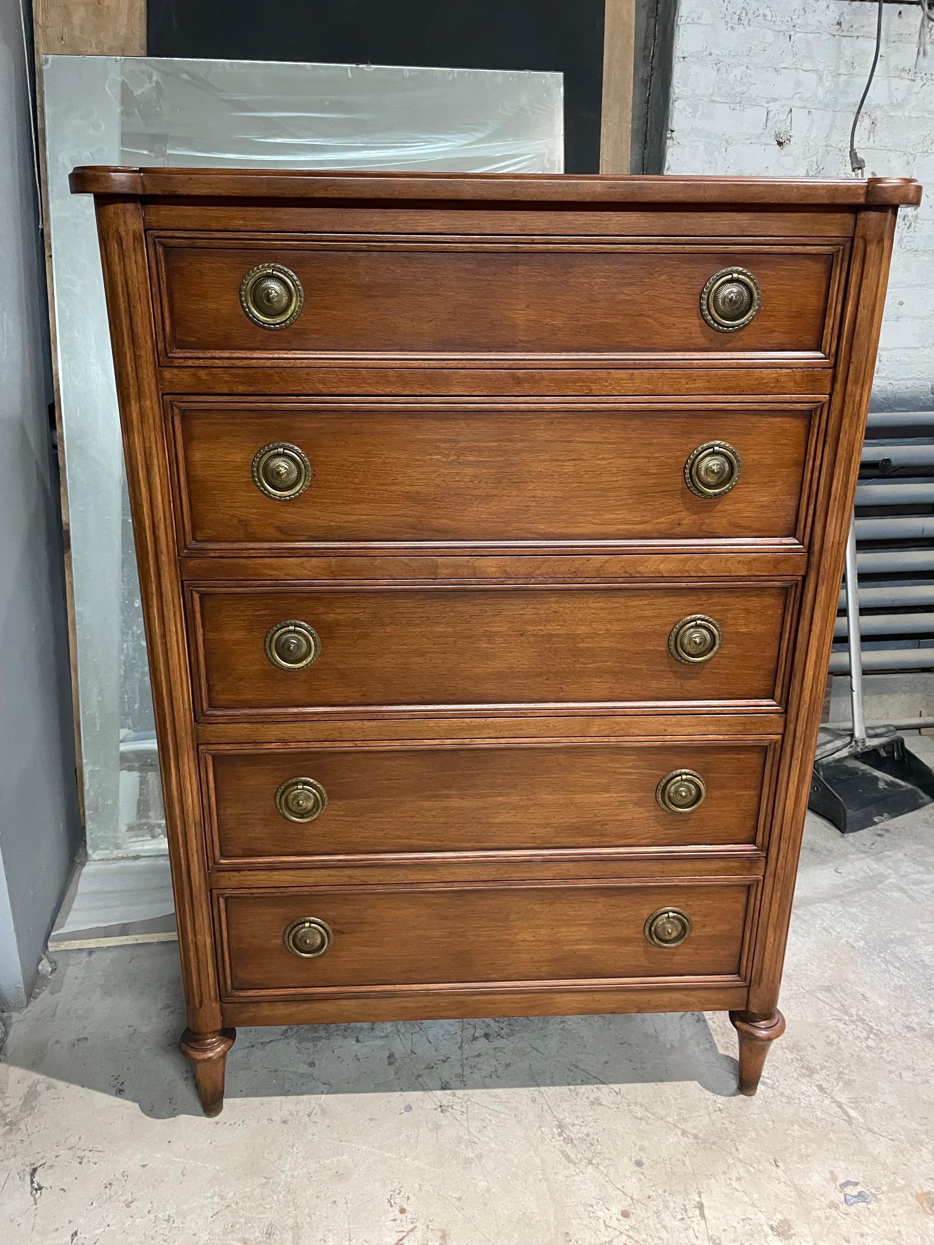 Stunning Pair of French Commodes Chiffoniers with Brass Details For Sale 14