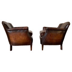 A Stunning Pair of French Leather Club Chairs, Art Deco, Trilobe Models C1930's
