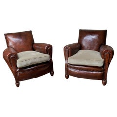 A Stunning Pair of French Leather club Chairs, Normandy Model Circa 1920’s