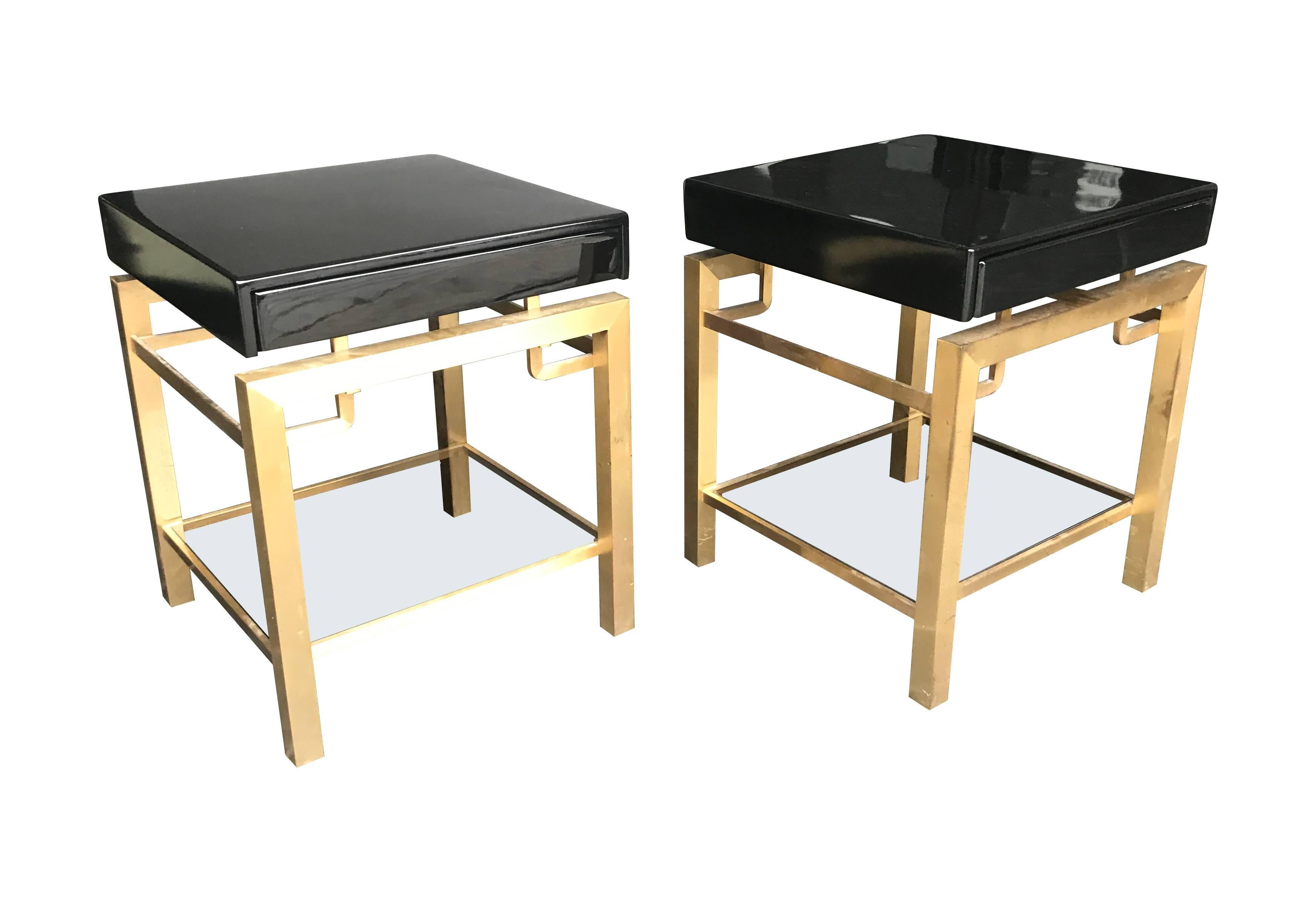Mid-Century Modern Stunning Pair of Guy Lefevre Black Lacquer Side Tables