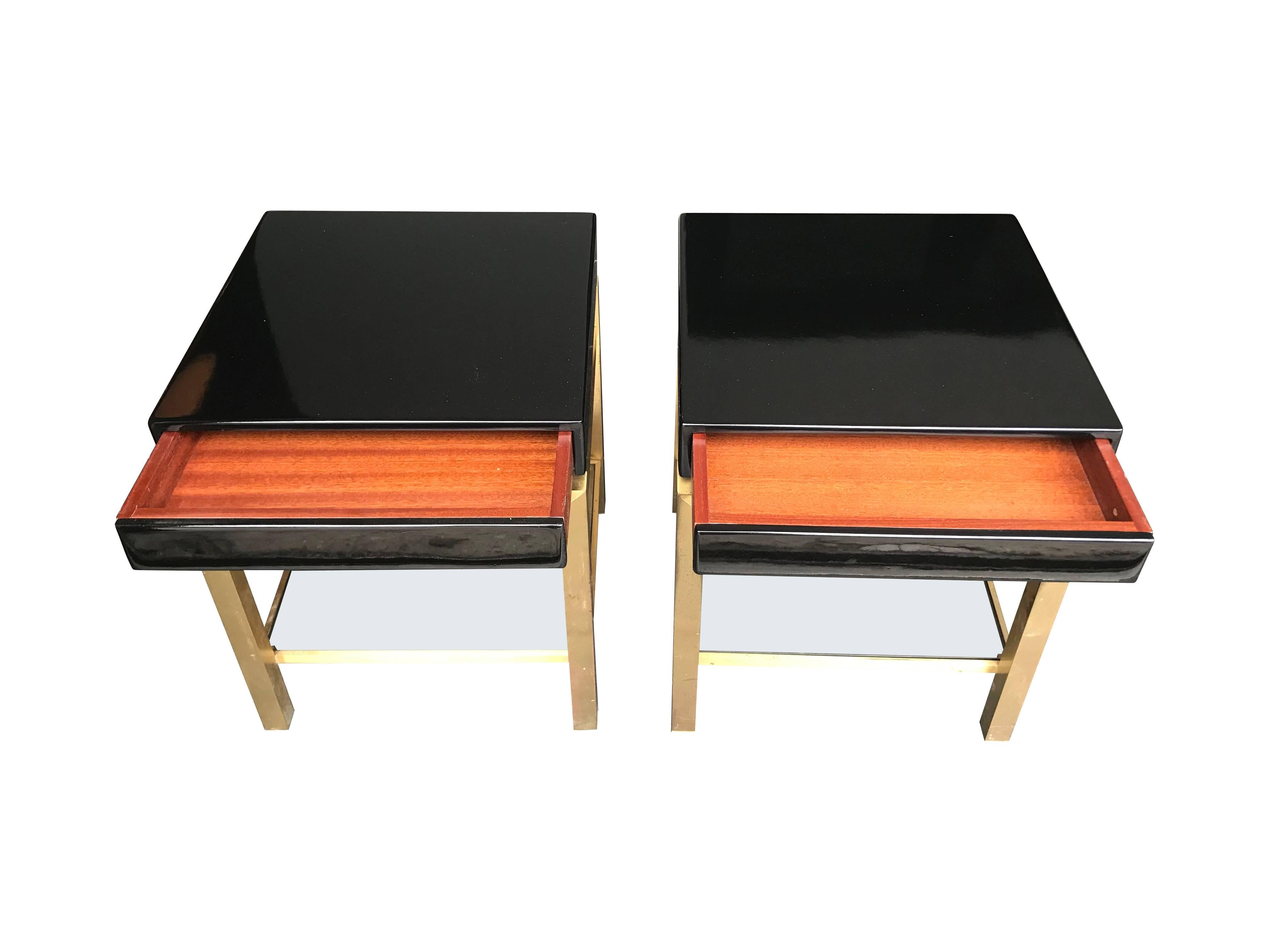 French Stunning Pair of Guy Lefevre Black Lacquer Side Tables