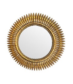 Stunning Pair of Large 1950s Gilt Metal Spanish Circular Sunburst Mirrors
