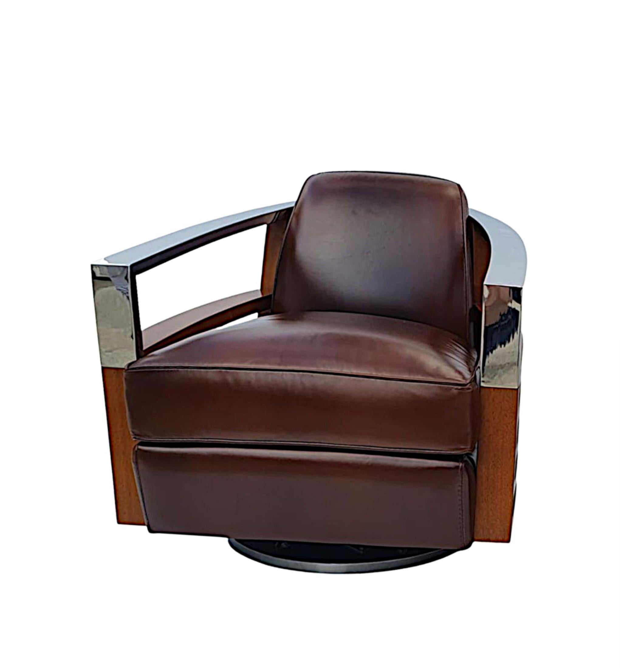XXIe siècle et contemporain Superbe fauteuil tournant de qualité dans le style Art Déco en vente