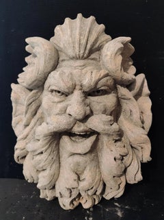 A Stunning Sculpture Depicting a Satyr's Face in Vicenza Stone Venice 20th Cent.