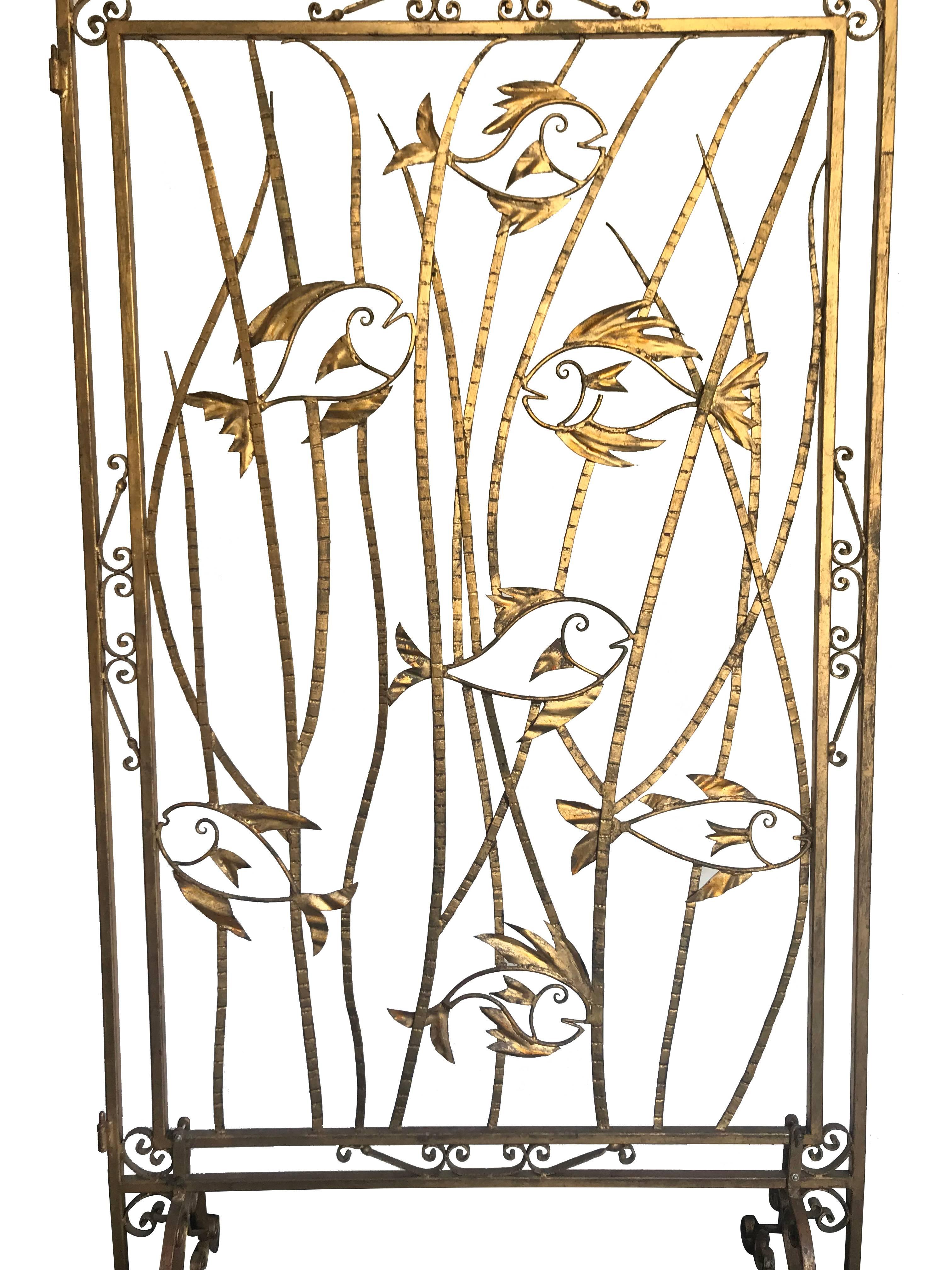 Stunning Set of Five 1950s French Gilt Metal Screen Room Dividers In Good Condition In London, GB