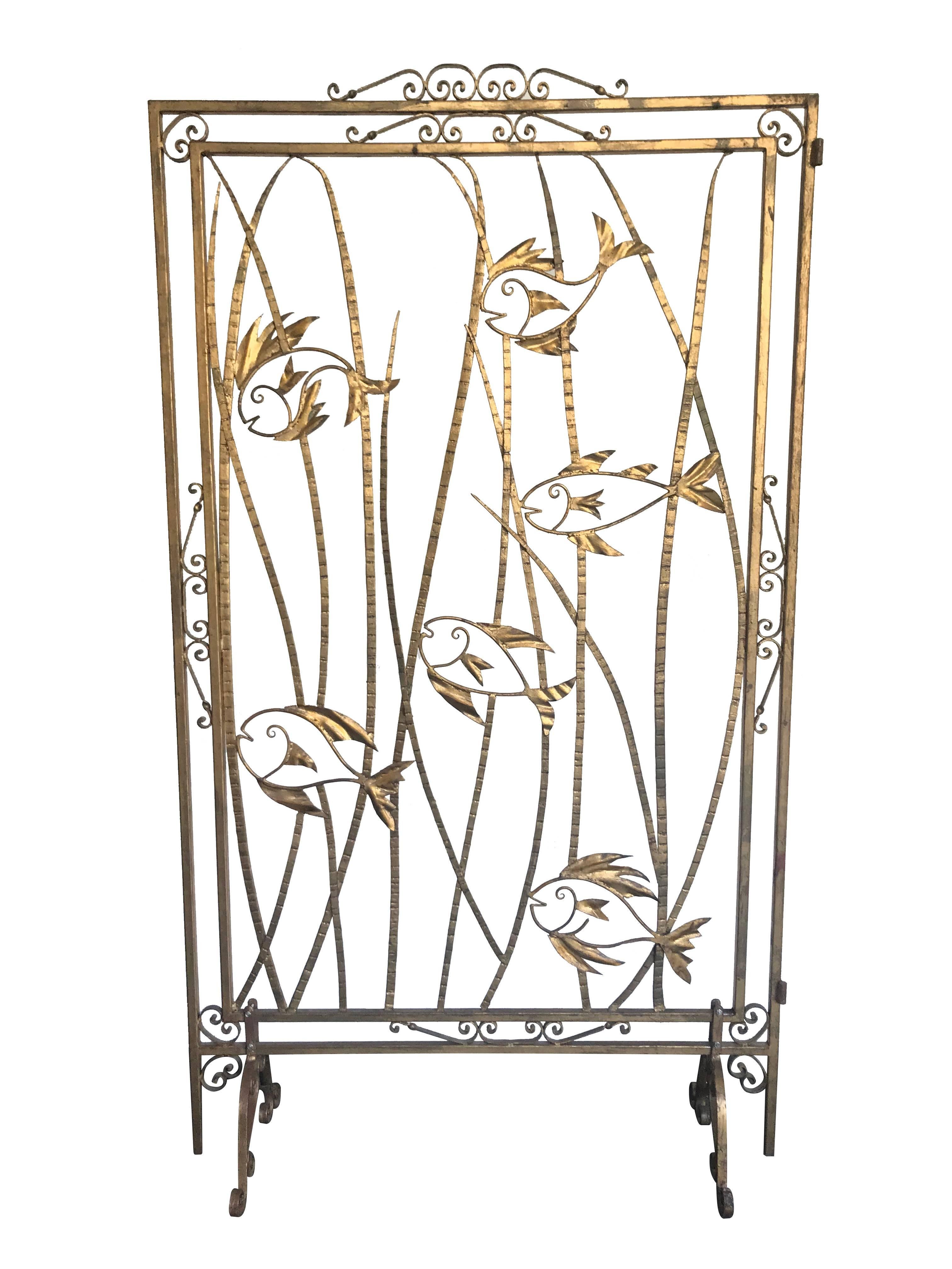 Mid-20th Century Stunning Set of Five 1950s French Gilt Metal Screen Room Dividers