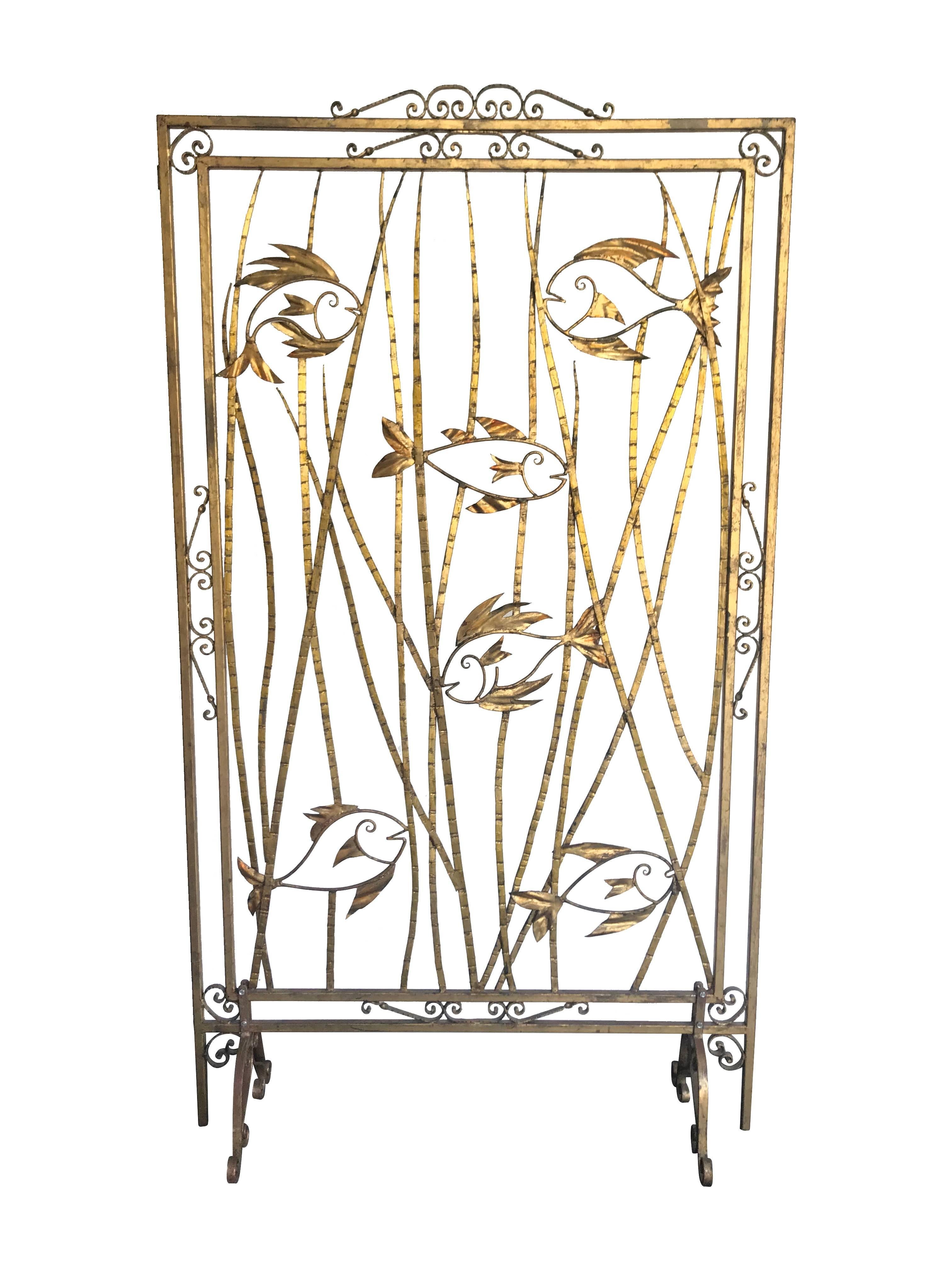 Stunning Set of Five 1950s French Gilt Metal Screen Room Dividers 1