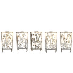 Stunning Set of Five 1950s French Gilt Metal Screen Room Dividers