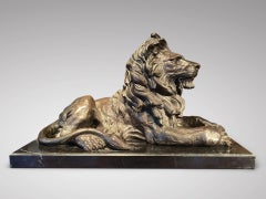 Stunning Signed by Barye Strong Large Lion Bronze Statue