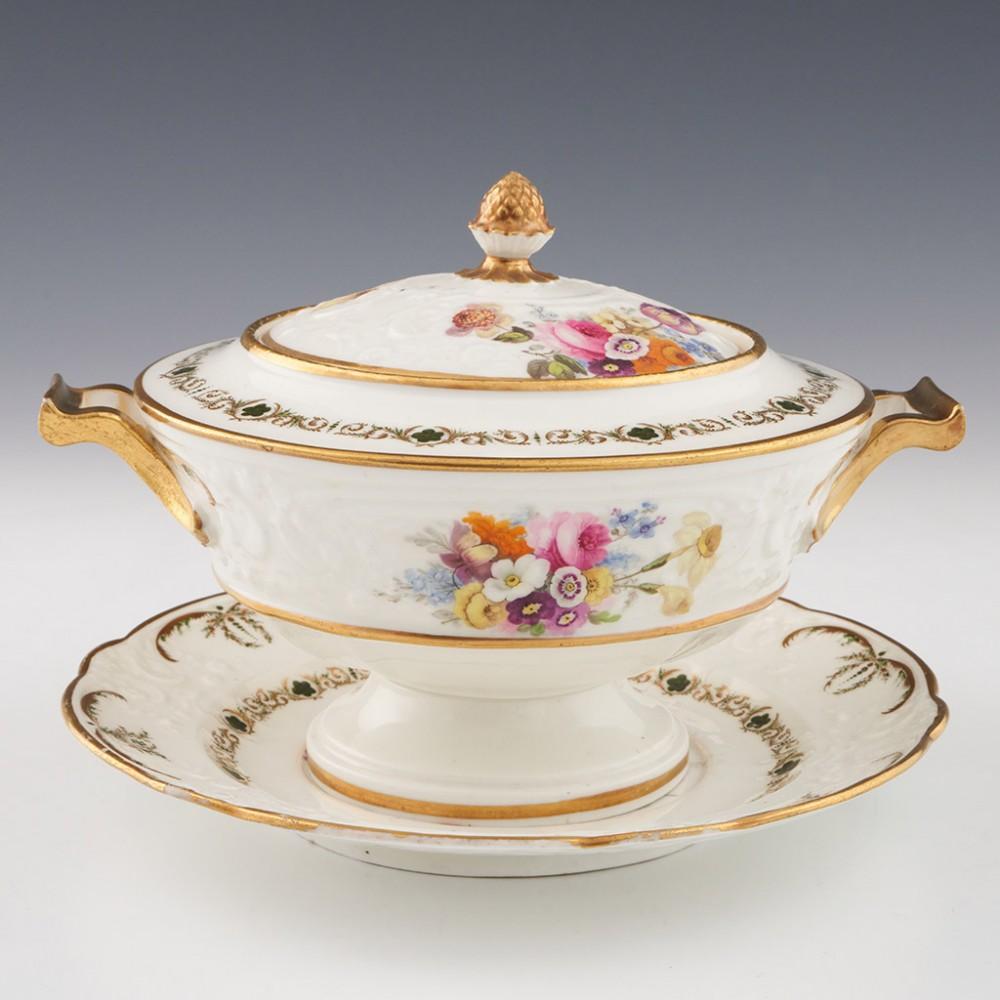 A Stunning Swansea Porcelain Sauce Tureen, Cover and Stand, c1820

Ex-Leslie Joseph Collection. One of the finest exampoles that we have seen and the first we have offered for sale with the original stand.

Additional information:
Date : 1814-