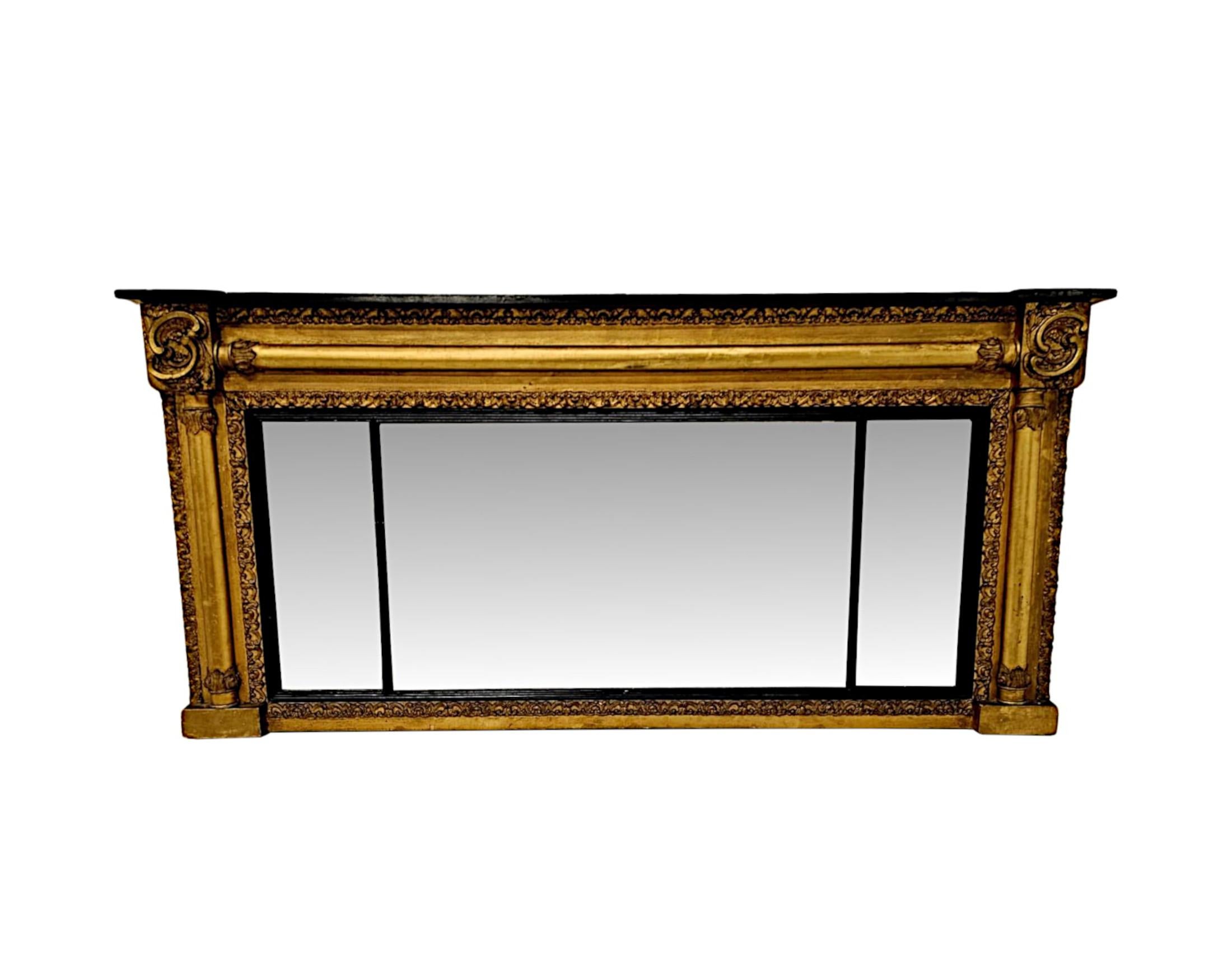 English A Stunning Unusual 19th Century Giltwood Tryptch Overmantel Mirror For Sale