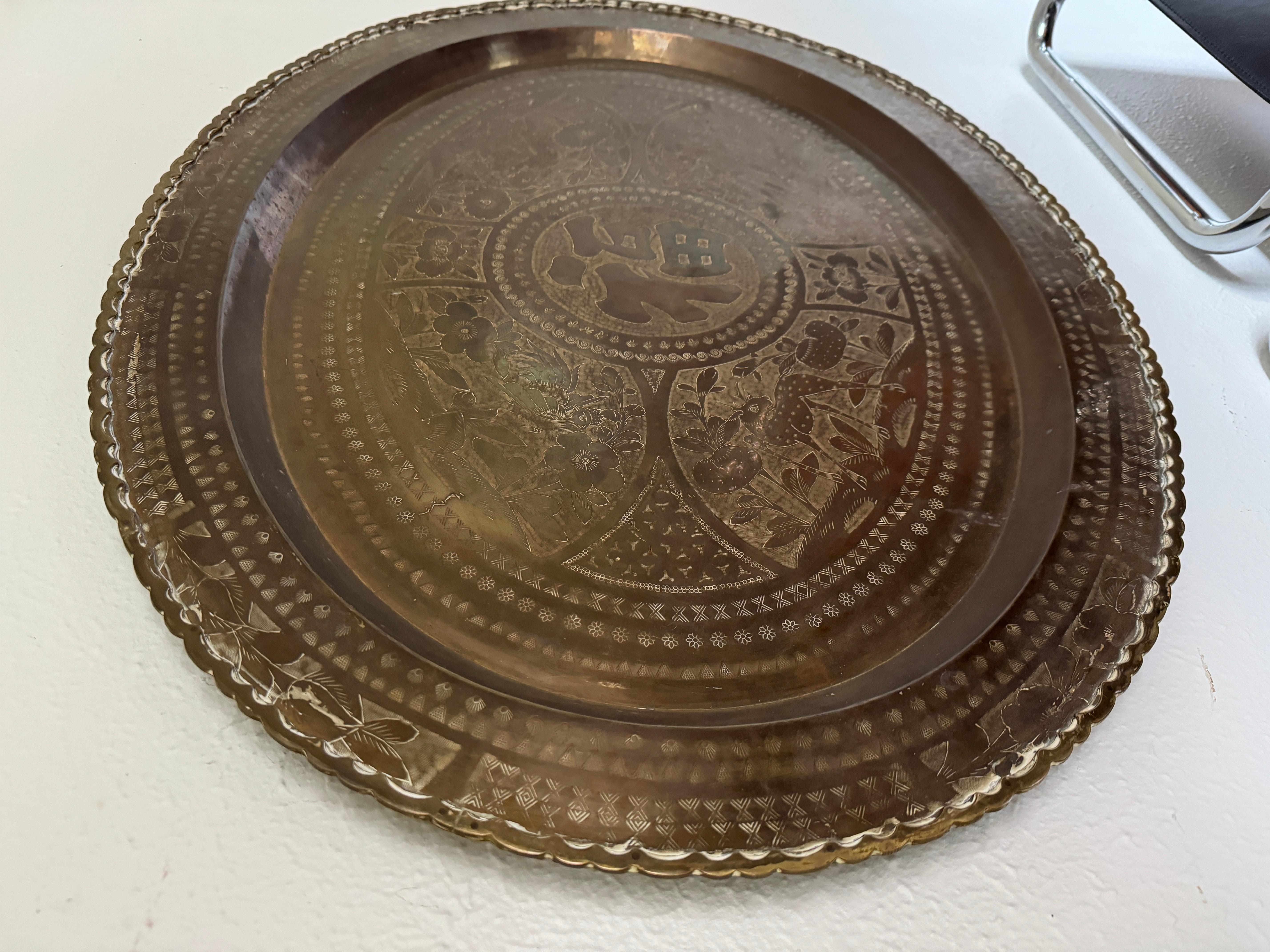 Mid-20th Century A stunning vintage Hong Kong brass tray, made in the 1940s. Handcrafted  For Sale