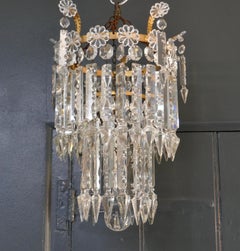 Art Deco Crystal Chandelier, 2-Tier Waterfall Design, Brass Frame