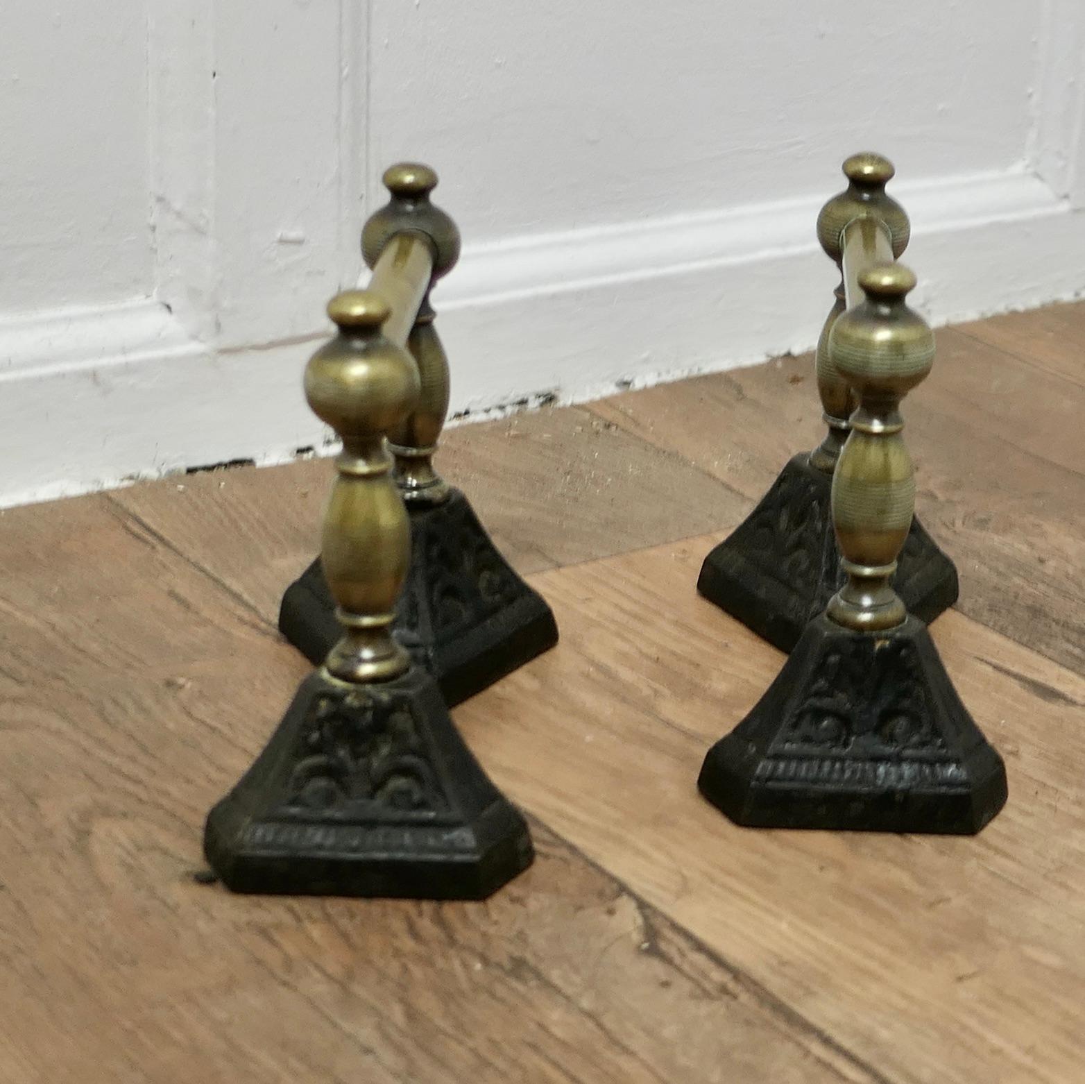 19th Century A Sturdy Pair of Victorian Brass and Iron Andirons or Fire Dogs    For Sale