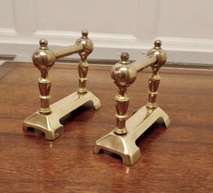 Sturdy Pair of Victorian Brass Andirons or Fire Dogs